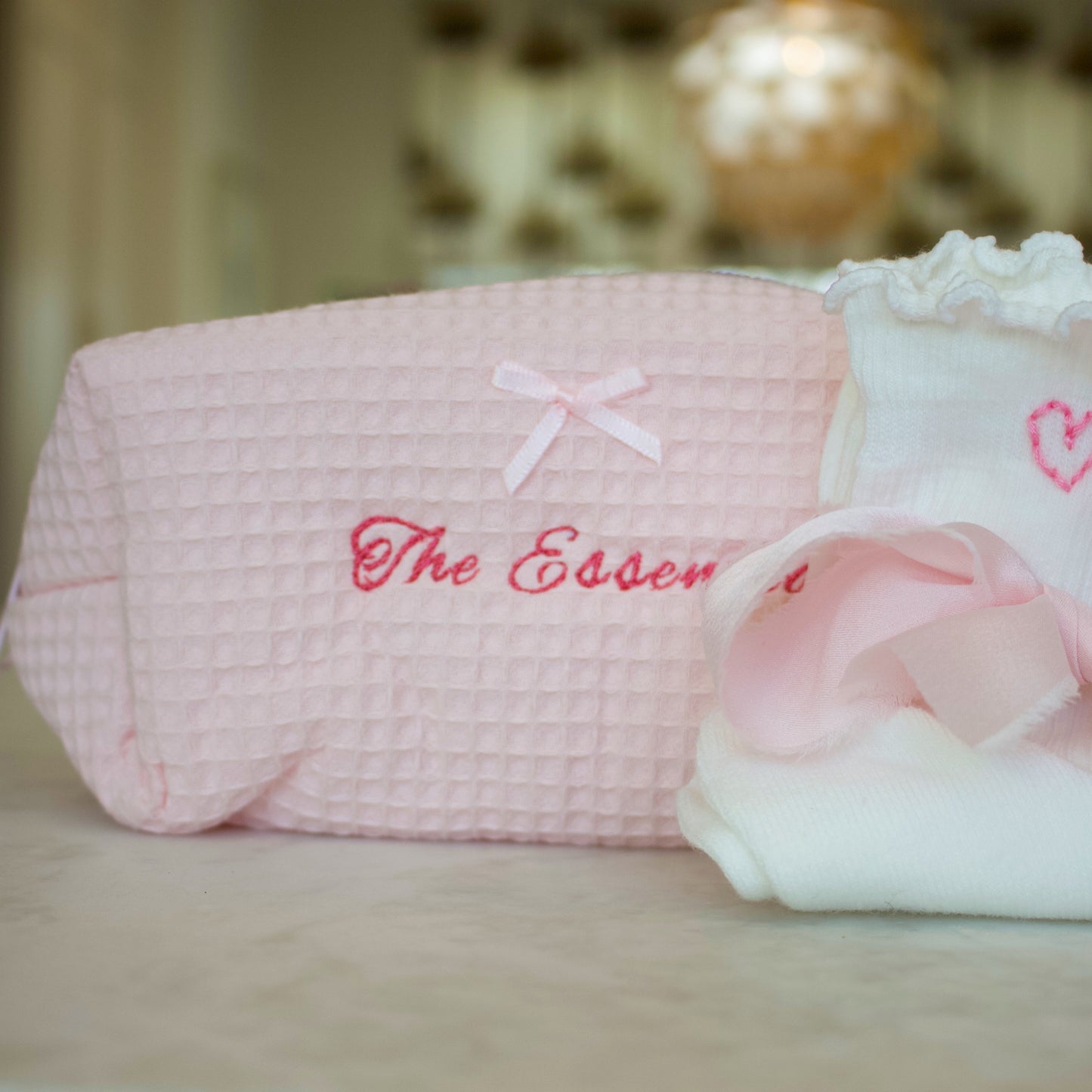 Baby Pink Embroidered Toiletry Bag